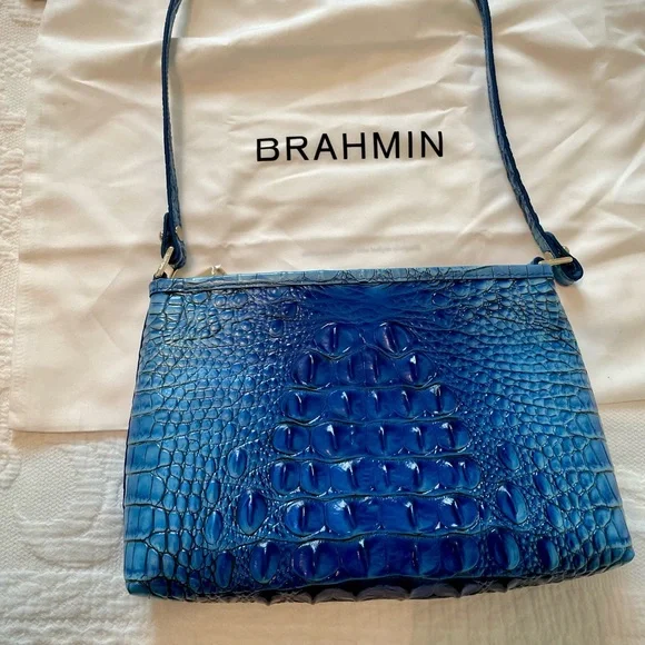 Brahmin Blue Croc-Embossed Shoulder Bag - Picture 1 of 3